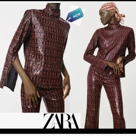 Zara Red and Black Sequin Top M NWT - Picture 8 of 8
